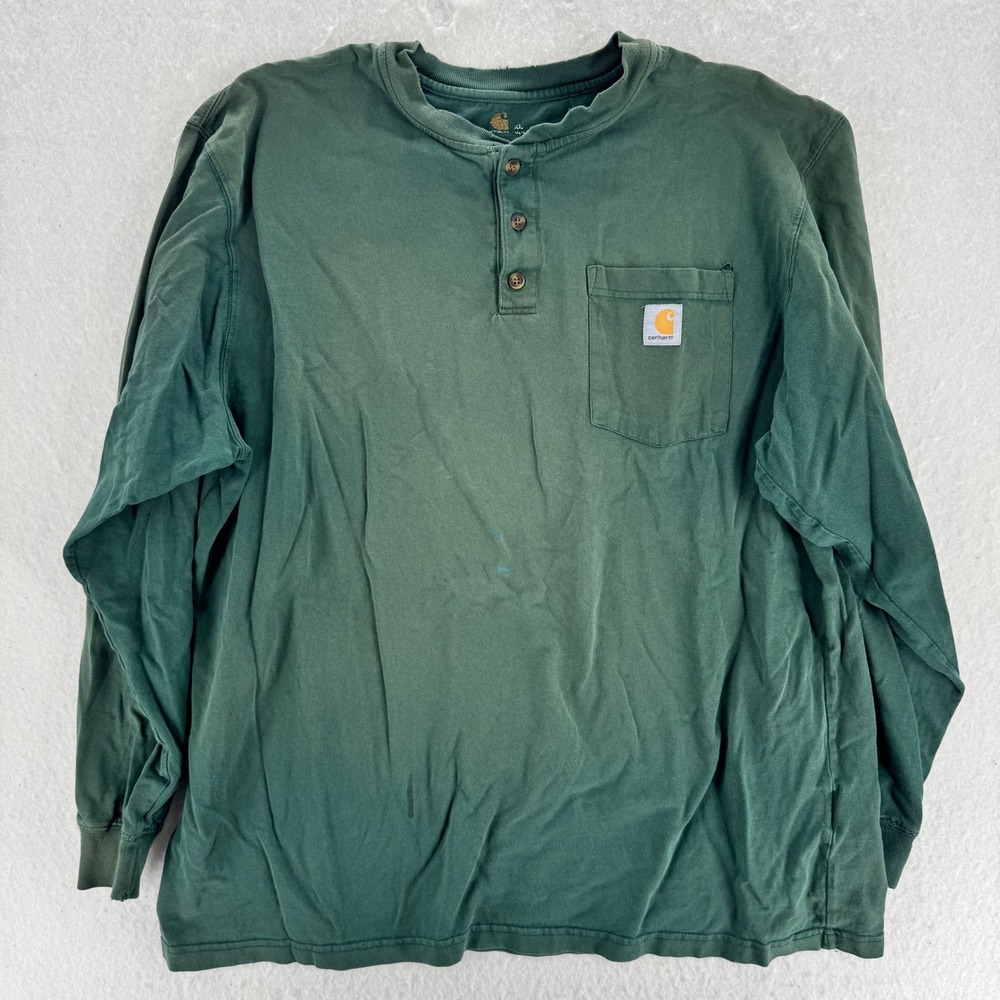 Carhartt - Henley Long Sleeve Shirt Distressed Original Fit - Green - XL - Mens